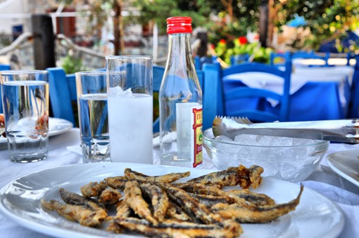 Greek beverages. Ouzo, tsipouro, tsikoudia